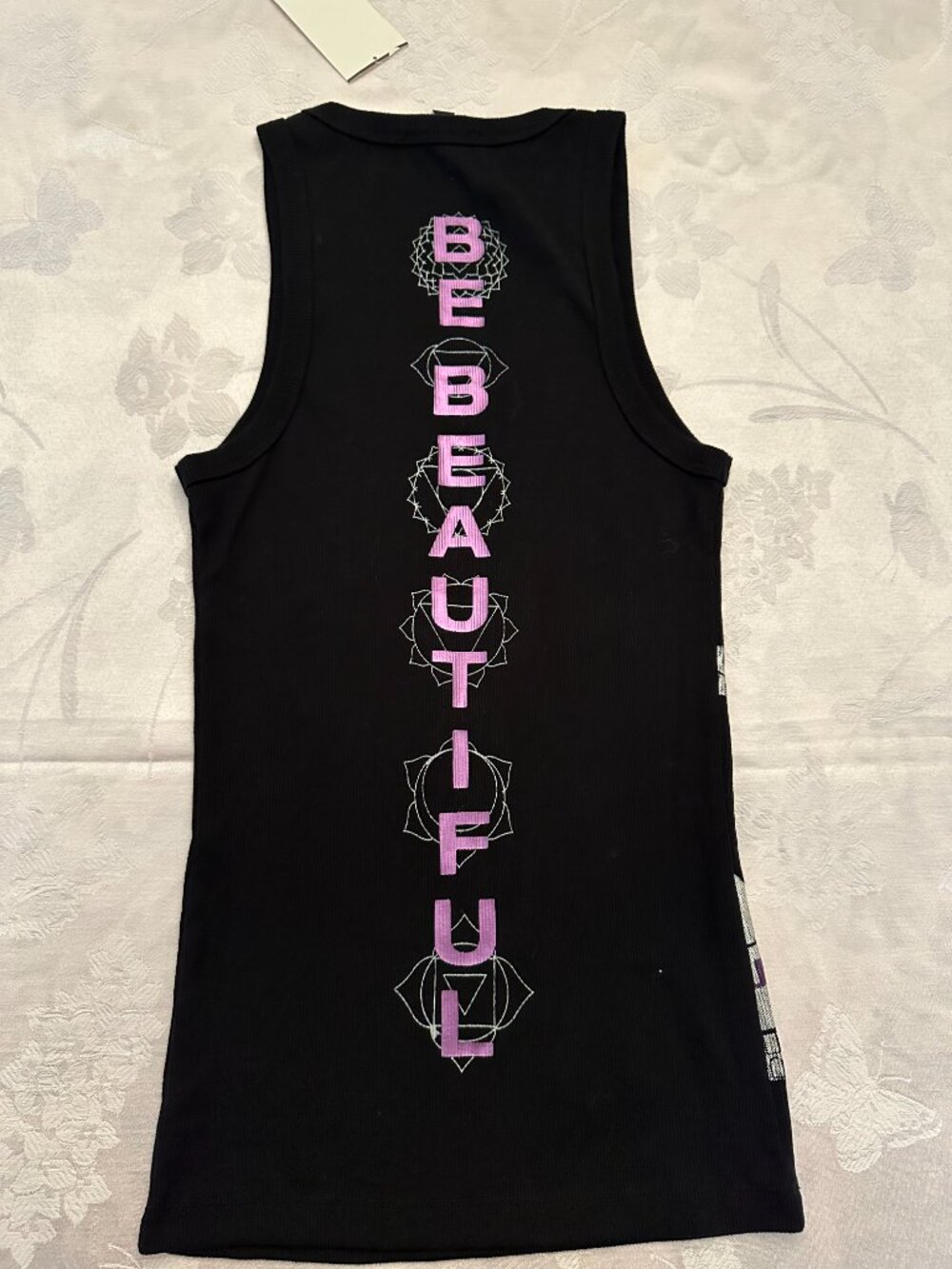 NWT Rare bebe Sport Be Beautiful Black Rhinestone Graphic Tank Y2K S - Picture 2 of 5